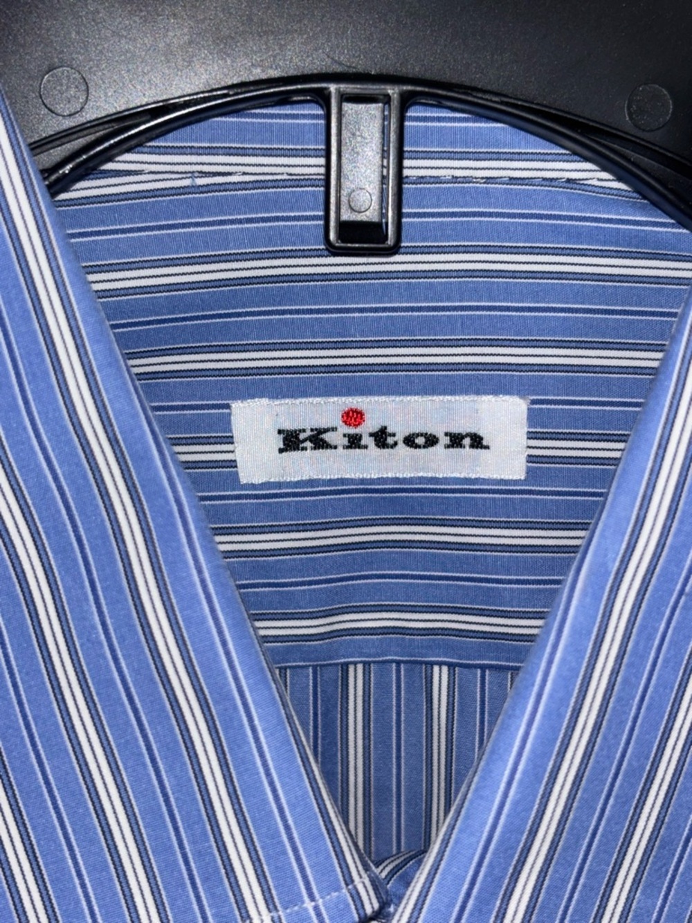 KITON 100% COTTON ITALIAN MADE DRESS SHIRT 16 1/2x33 LT BLUE & WHITE STRIPES - Picture 9 of 10